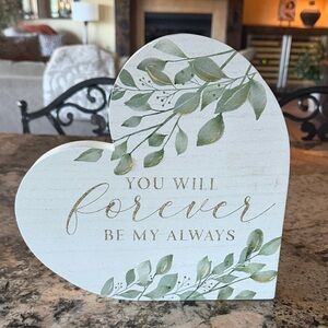 Heart-Shaped Decorative Sign with Green Leaves